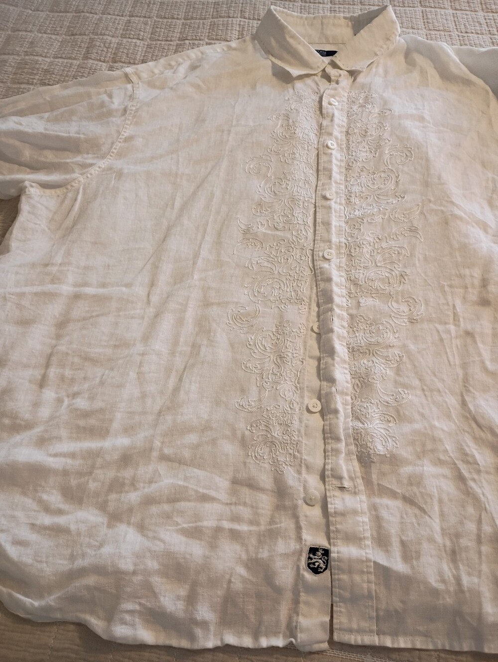 Nat Nast White Linen Embroidered Button-Down Shirt - Picture 5 of 5